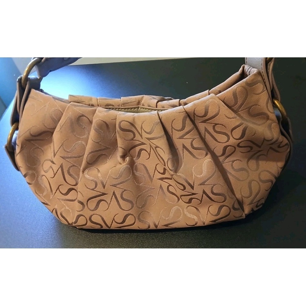 Simply Vera Vera Wang Tan Monogram Pleated Hobo Shoulder Bag